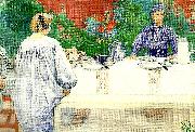 Carl Larsson vid frukostbordet painting